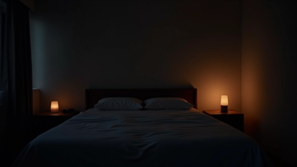 Donkere slaapkamer met zachte verlichting, geen elektronische apparaten, optimale slaapomgeving