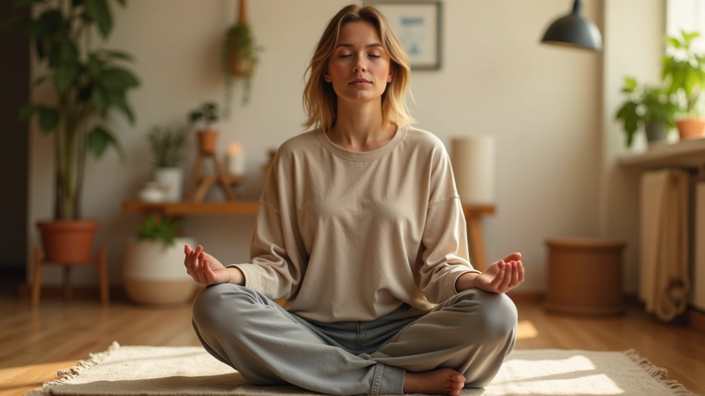 Persoon die 's avonds ontspannende yoga doet of mediteert in een rustige omgeving
